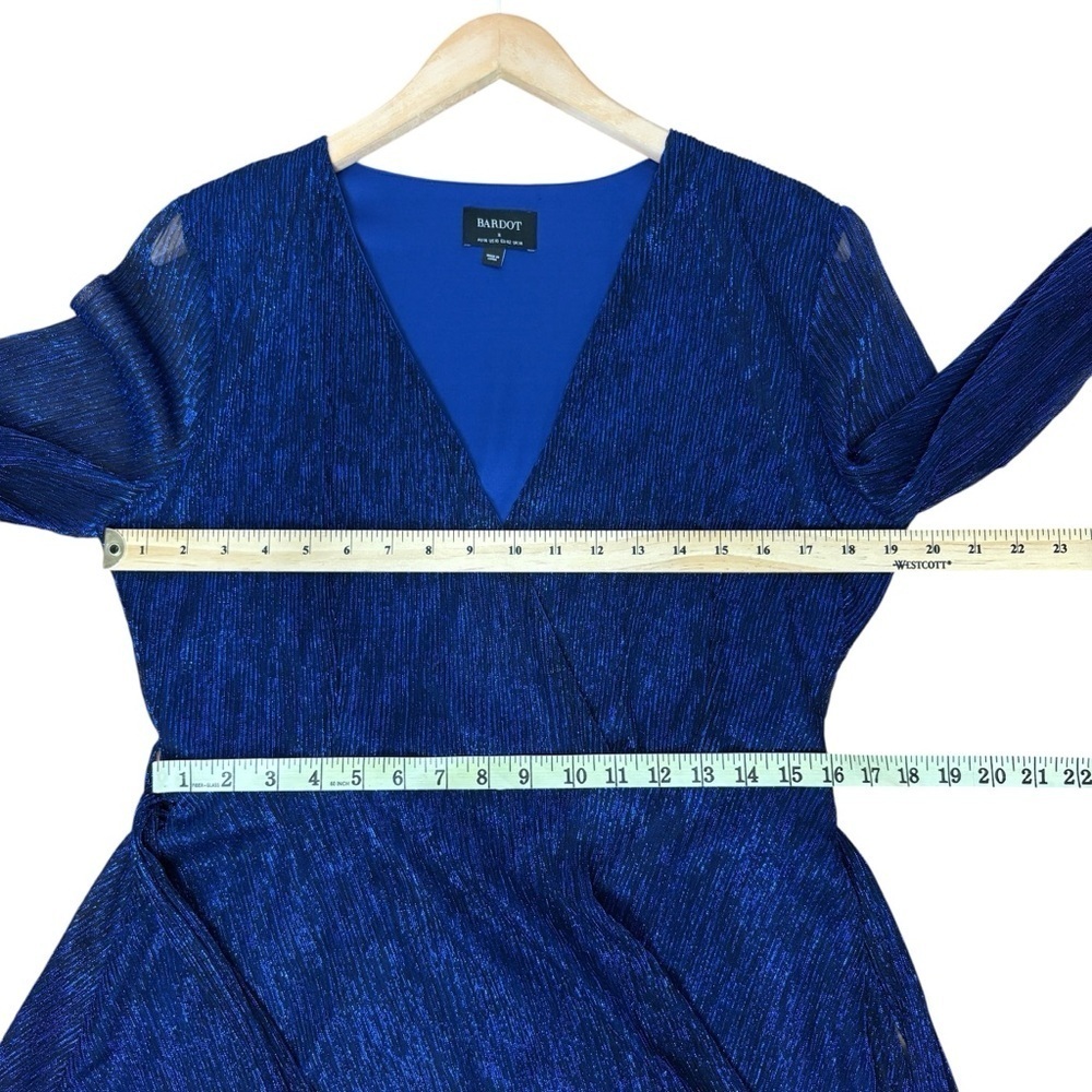 Bardot Mini Dress Cocktail Metallic Navy XL US 10 Long Sleeve - Picture 10 of 15